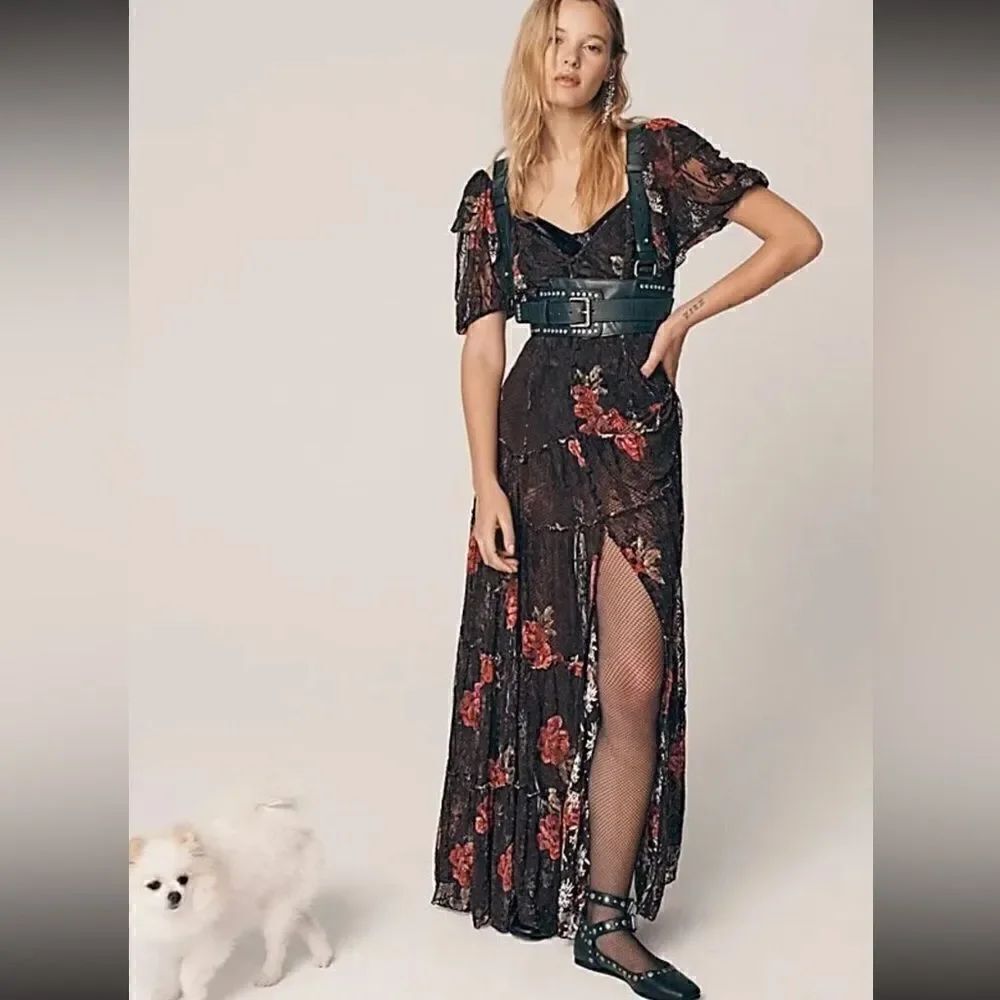 NWT FREE PEOPLE HOLLIS DRESS LACE PRINTED MAXI DRESS